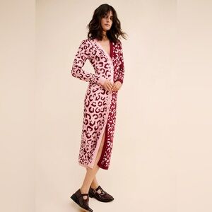 Farm Rio Mixed Leopard Knit Midi Sweater Dress, size S